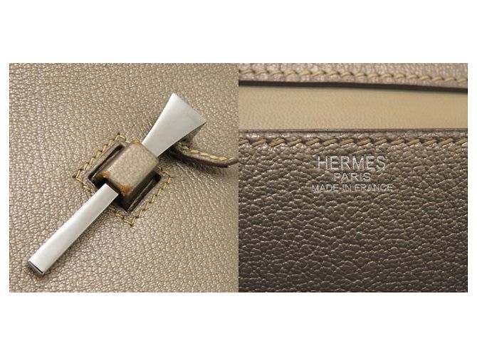 Hermès Borsa a tracolla Hermes Envelope in pelle Chevre Marrone - vista 10