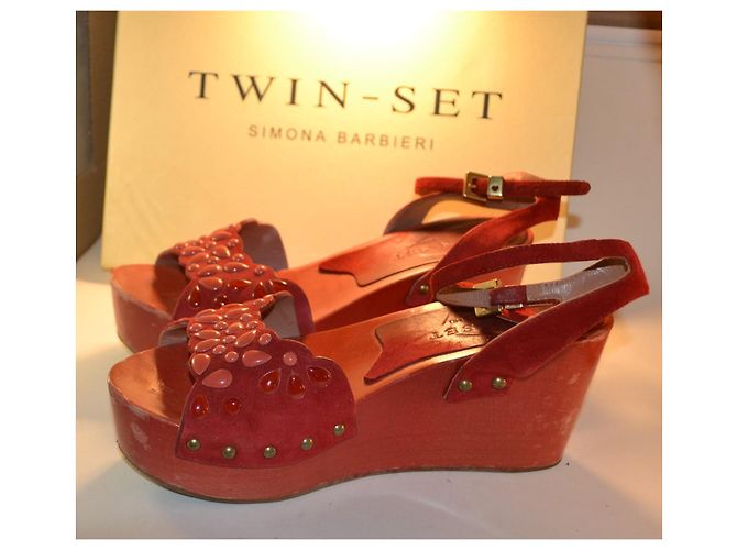 Autre Marque Sandali con zeppa rossi in camoscio Rosso - vista 2