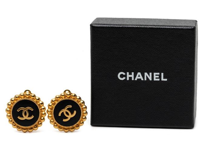Orecchini vintage Chanel Coco Mark Nero D'oro - vista 4
