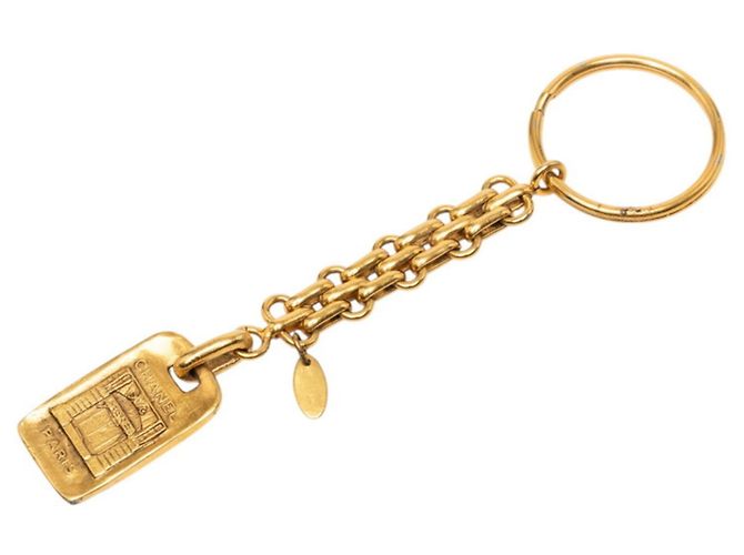 Portachiavi con ciondolo a placca logo Chanel D'oro - vista 2