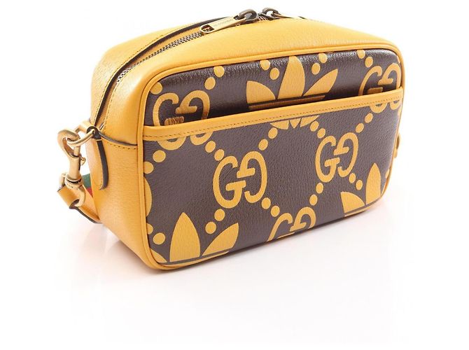 Borsa a tracolla in pelle Gucci x adidas Marrone Giallo - vista 2