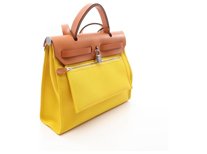 Hermès Hermes Herbag Zip PM 2-Way Handtasche Braun Gelb - Ansicht 2