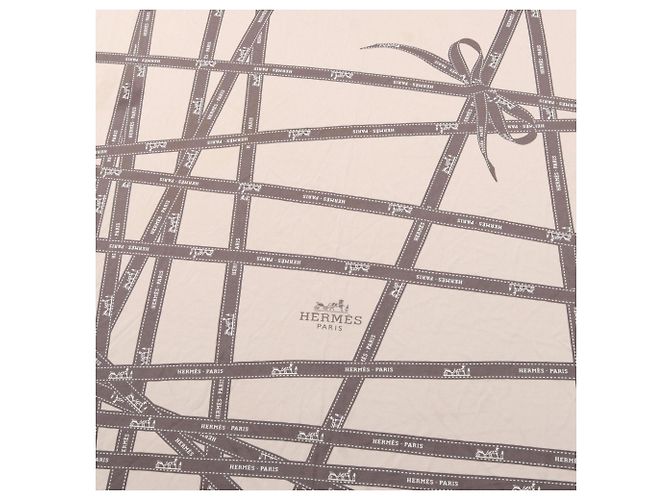 Hermès Foulard Hermes Smooth Carre 90 Bolduc Ribbon Marrone Bianco Beige - vista 5