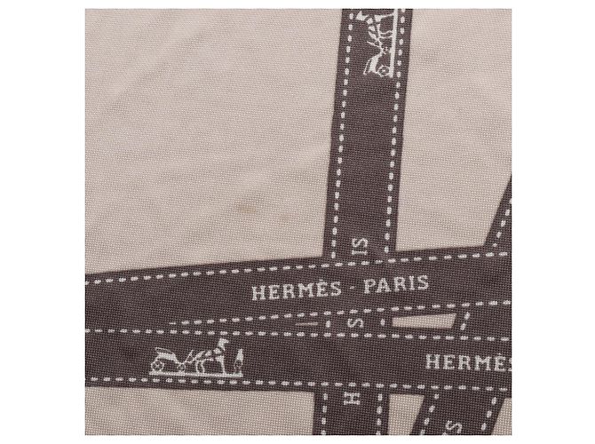 Hermès Foulard Hermes Smooth Carre 90 Bolduc Ribbon Marrone Bianco Beige - vista 6