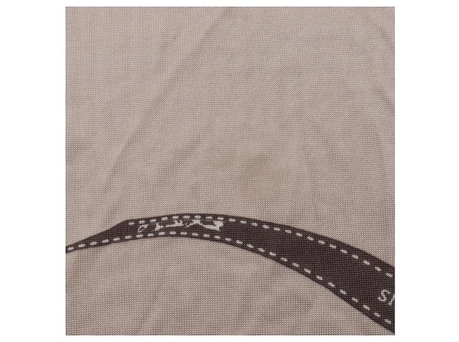 Hermès Foulard Hermes Smooth Carre 90 Bolduc Ribbon Marrone Bianco Beige - vista 7