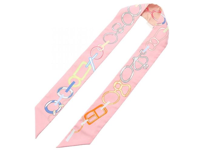 Hermès Twilly Do Re Boucles Ribbon Scarf Rosa Multicolore Arancione - vista 3