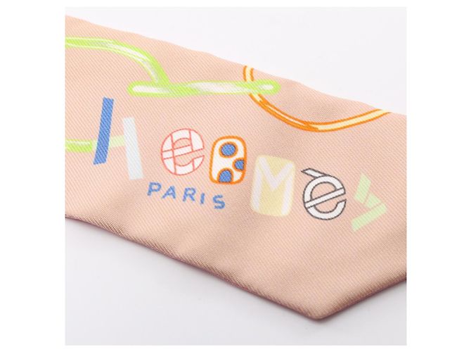 Hermès Twilly Do Re Boucles Ribbon Scarf Rosa Multicolore Arancione - vista 6