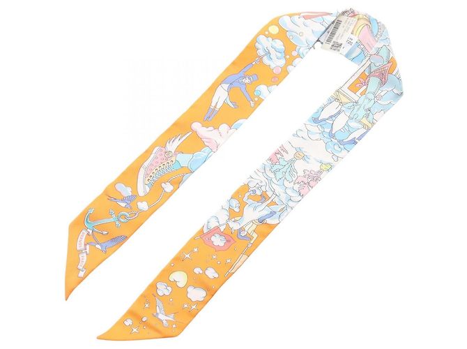 Hermès Hermes Twilly Sur Mon Nuage Seidenschal Mehrfarben Orange - Ansicht 2
