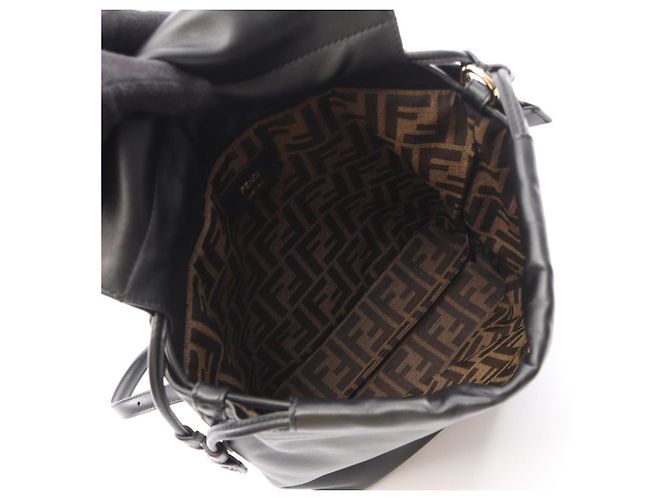 Fendi FF Logo Black Leather Backpack - view 3