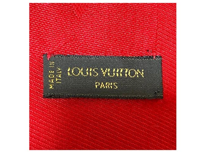 Sciarpa Louis Vuitton in jacquard monogram di seta e lana Rosso - vista 11