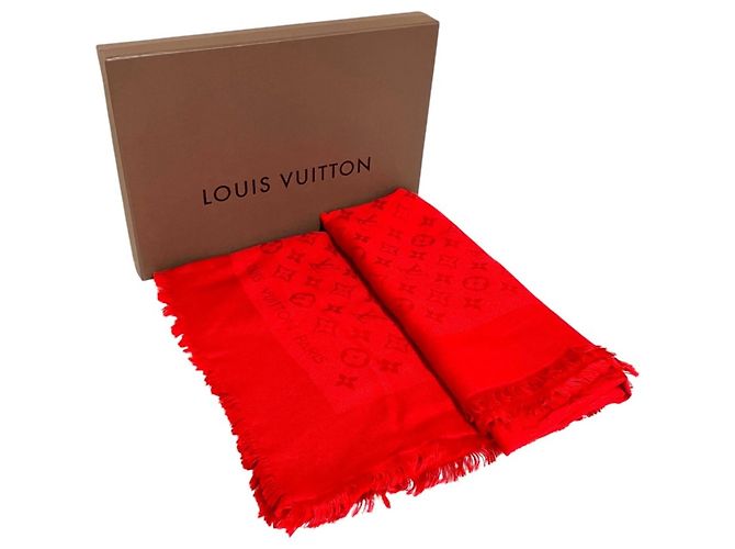 Sciarpa Louis Vuitton in jacquard monogram di seta e lana Rosso - vista 12