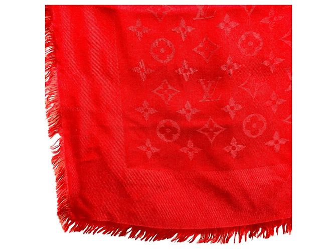 Sciarpa Louis Vuitton in jacquard monogram di seta e lana Rosso - vista 2
