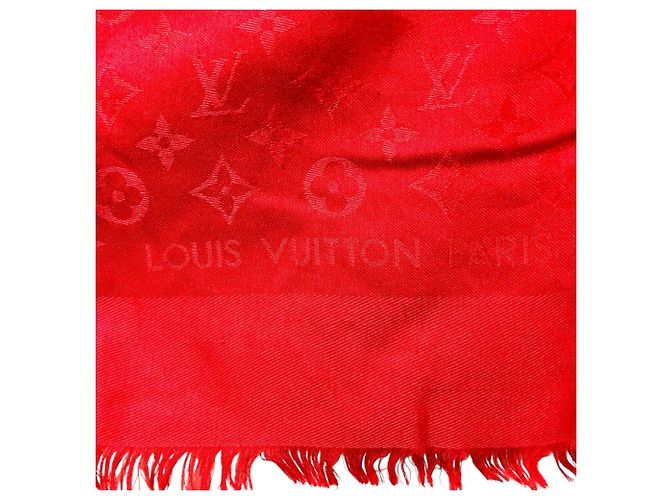 Sciarpa Louis Vuitton in jacquard monogram di seta e lana Rosso - vista 3