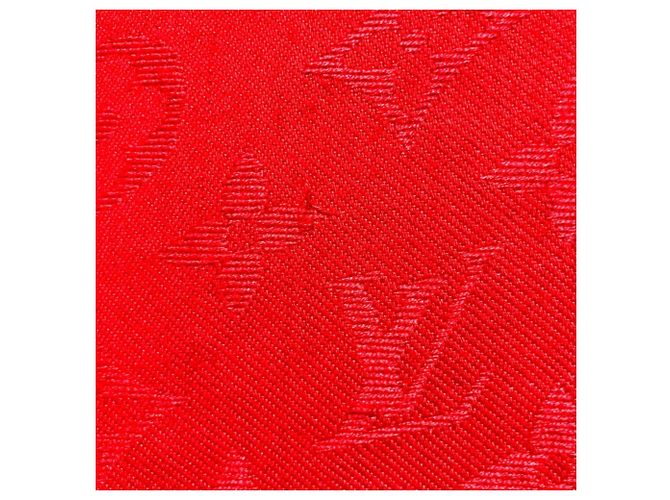 Sciarpa Louis Vuitton in jacquard monogram di seta e lana Rosso - vista 8