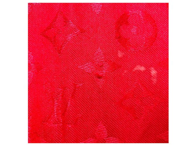 Sciarpa Louis Vuitton in jacquard monogram di seta e lana Rosso - vista 9
