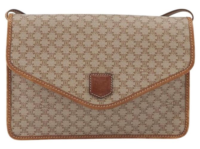 Céline Borsa a Spalla in Tela Macadam CELINE PVC Beige Oro Auth 195715 D'oro - vista 13