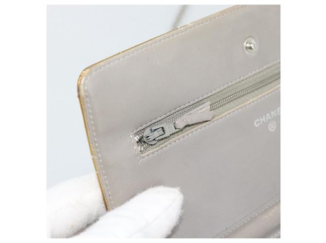 CHANEL Matelasse Chain Shoulder Wallet Patent Gold Silver CC Auth 196109 Argento D'oro - vista 24