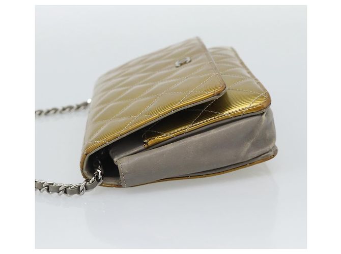 CHANEL Matelasse Chain Shoulder Wallet Patent Gold Silver CC Auth 196109 Argento D'oro - vista 3