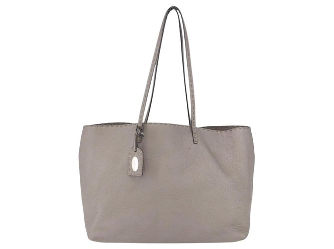 FENDI Celeria Handtasche aus Leder Grau Silber Auth 195694A Braun - Ansicht 13