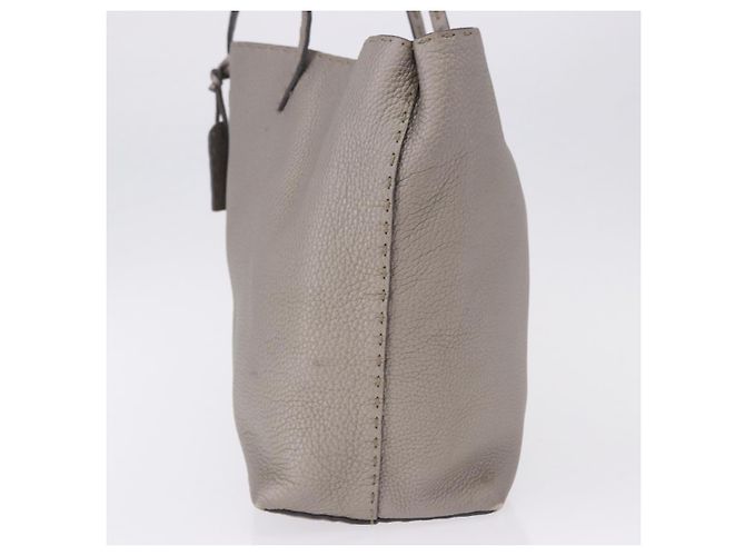 FENDI Celeria Handtasche aus Leder Grau Silber Auth 195694A Braun - Ansicht 3