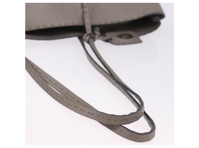 FENDI Celeria Handtasche aus Leder Grau Silber Auth 195694A Braun - Ansicht 7