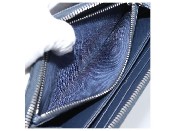 PRADA Long Wallet Saffiano Leder Navy Silver Auth 196073A Silber Marineblau - Ansicht 11