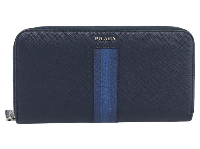 PRADA Long Wallet Saffiano Leder Navy Silver Auth 196073A Silber Marineblau - Ansicht 13