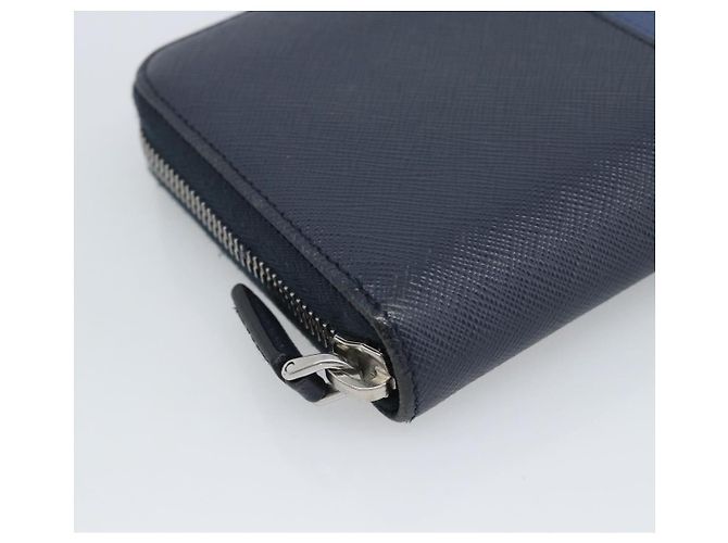 PRADA Long Wallet Saffiano Leder Navy Silver Auth 196073A Silber Marineblau - Ansicht 14