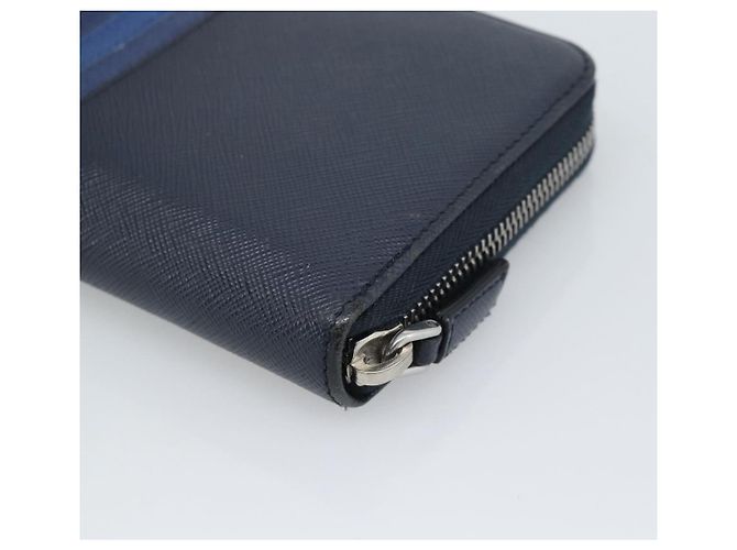 PRADA Long Wallet Saffiano Leder Navy Silver Auth 196073A Silber Marineblau - Ansicht 15
