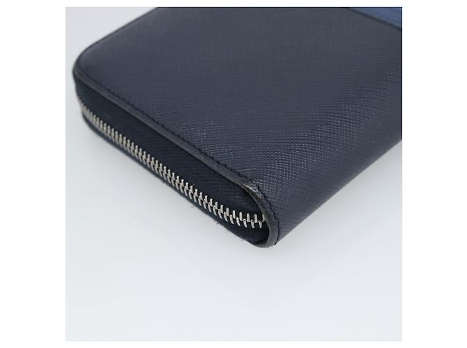 PRADA Long Wallet Saffiano Leder Navy Silver Auth 196073A Silber Marineblau - Ansicht 16