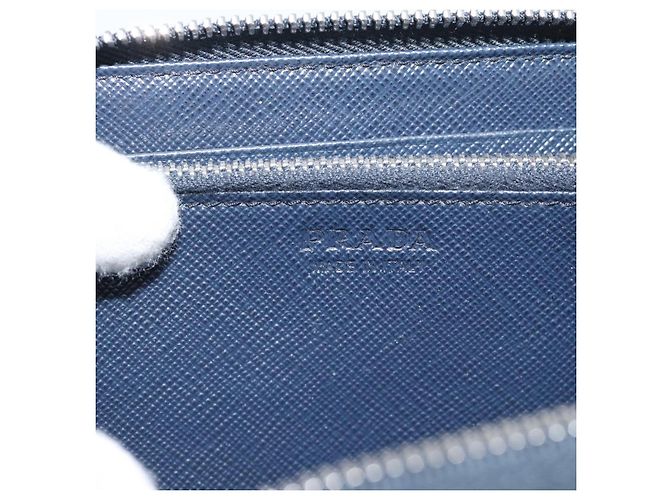 PRADA Long Wallet Saffiano Leder Navy Silver Auth 196073A Silber Marineblau - Ansicht 18