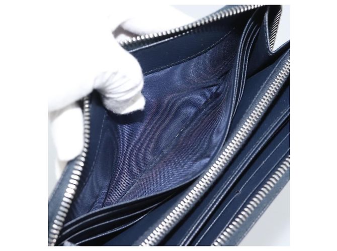 PRADA Long Wallet Saffiano Leder Navy Silver Auth 196073A Silber Marineblau - Ansicht 19