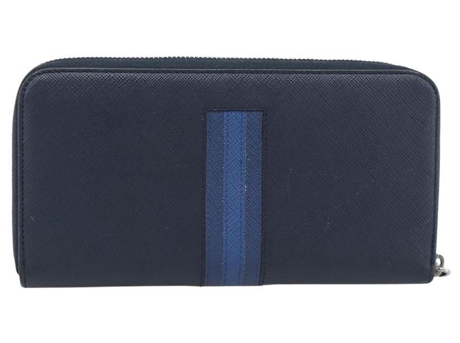 PRADA Long Wallet Saffiano Leder Navy Silver Auth 196073A Silber Marineblau - Ansicht 2