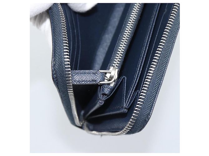 PRADA Long Wallet Saffiano Leder Navy Silver Auth 196073A Silber Marineblau - Ansicht 20