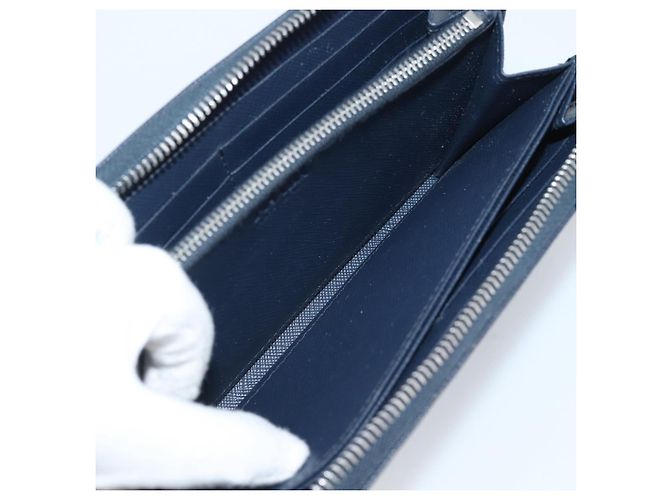 PRADA Long Wallet Saffiano Leder Navy Silver Auth 196073A Silber Marineblau - Ansicht 21