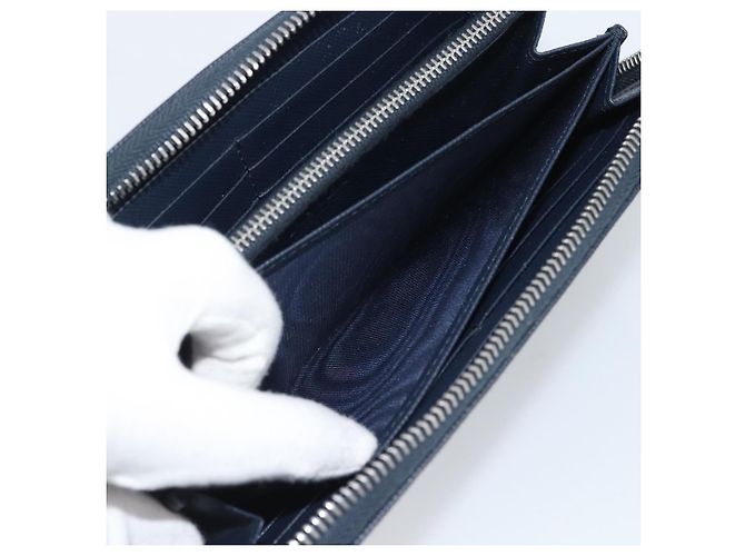 PRADA Long Wallet Saffiano Leder Navy Silver Auth 196073A Silber Marineblau - Ansicht 22