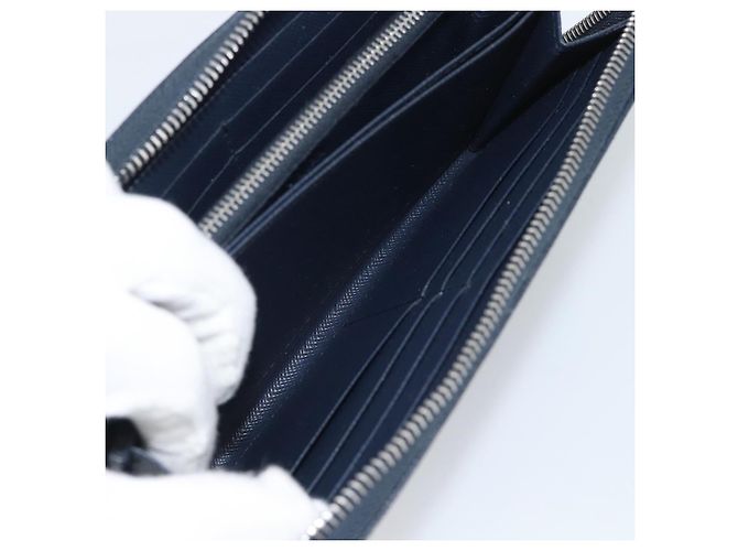PRADA Long Wallet Saffiano Leder Navy Silver Auth 196073A Silber Marineblau - Ansicht 23