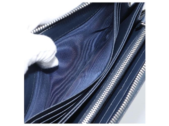 PRADA Long Wallet Saffiano Leder Navy Silver Auth 196073A Silber Marineblau - Ansicht 24