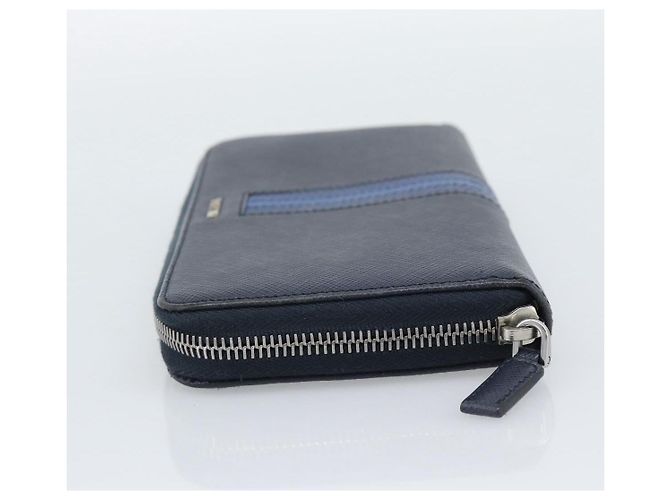 PRADA Long Wallet Saffiano Leder Navy Silver Auth 196073A Silber Marineblau - Ansicht 3