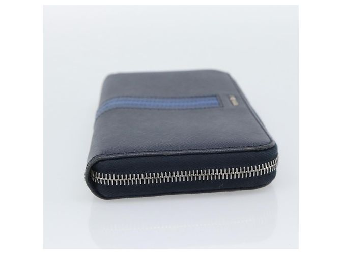 PRADA Long Wallet Saffiano Leder Navy Silver Auth 196073A Silber Marineblau - Ansicht 4