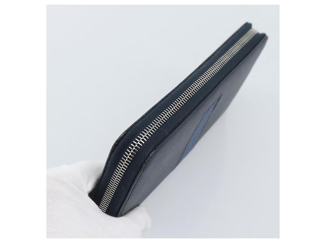 PRADA Long Wallet Saffiano Leder Navy Silver Auth 196073A Silber Marineblau - Ansicht 5