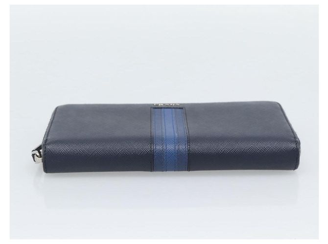 PRADA Long Wallet Saffiano Leder Navy Silver Auth 196073A Silber Marineblau - Ansicht 6