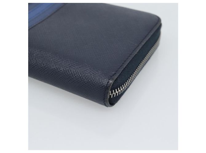 PRADA Long Wallet Saffiano Leder Navy Silver Auth 196073A Silber Marineblau - Ansicht 7