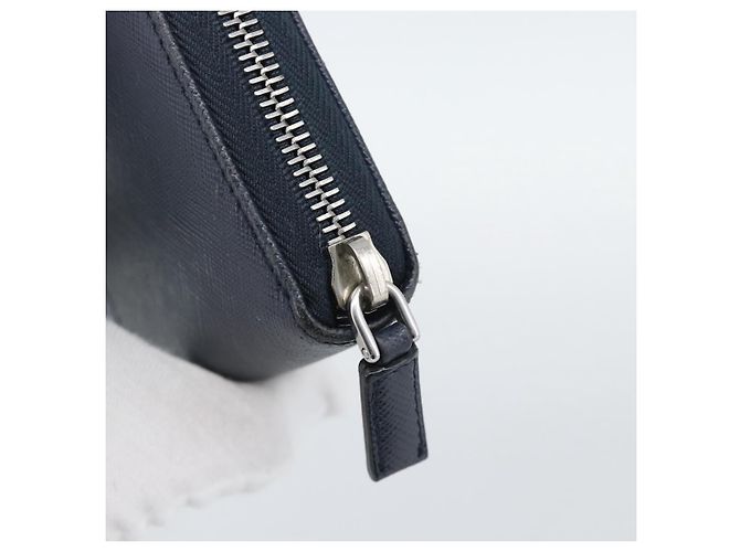 PRADA Long Wallet Saffiano Leder Navy Silver Auth 196073A Silber Marineblau - Ansicht 8