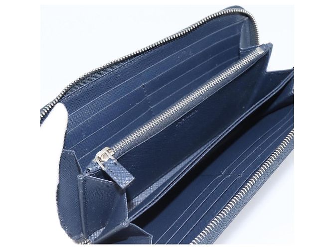 PRADA Long Wallet Saffiano Leder Navy Silver Auth 196073A Silber Marineblau - Ansicht 9