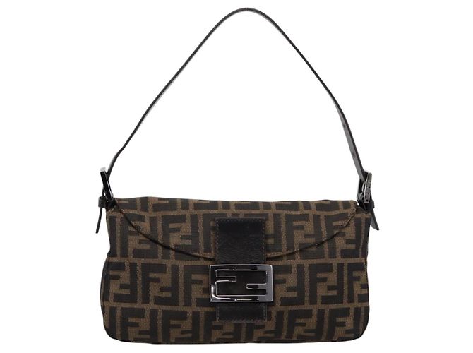 Borsa a tracolla FENDI Zucca Canvas Mamma Baguette Marrone Argento 8BR003 Auth BA14953V - vista 13