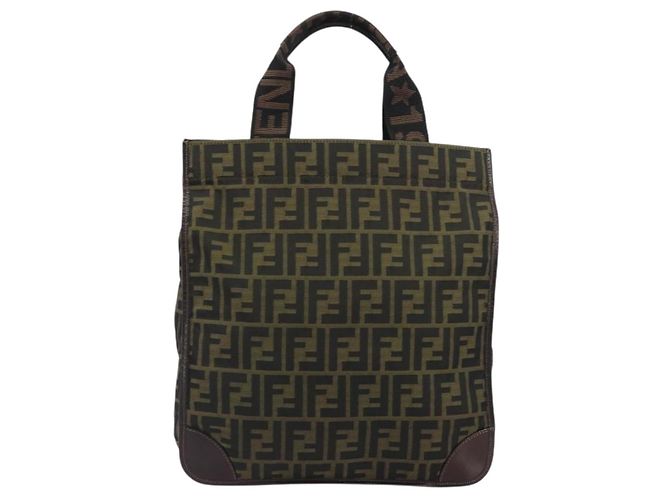 Borsa a mano FENDI Zucca Canvas Marrone Nero Auth 194401 - vista 13