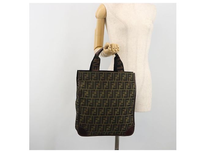 Borsa a mano FENDI Zucca Canvas Marrone Nero Auth 194401 - vista 19