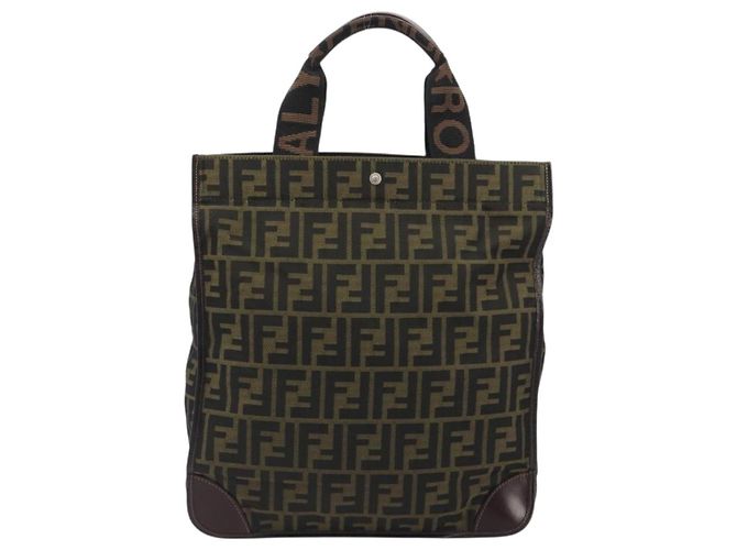 Borsa a mano FENDI Zucca Canvas Marrone Nero Auth 194401 - vista 2