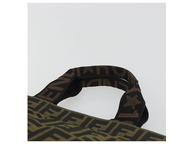 Borsa a mano FENDI Zucca Canvas Marrone Nero Auth 194401 - vista 8